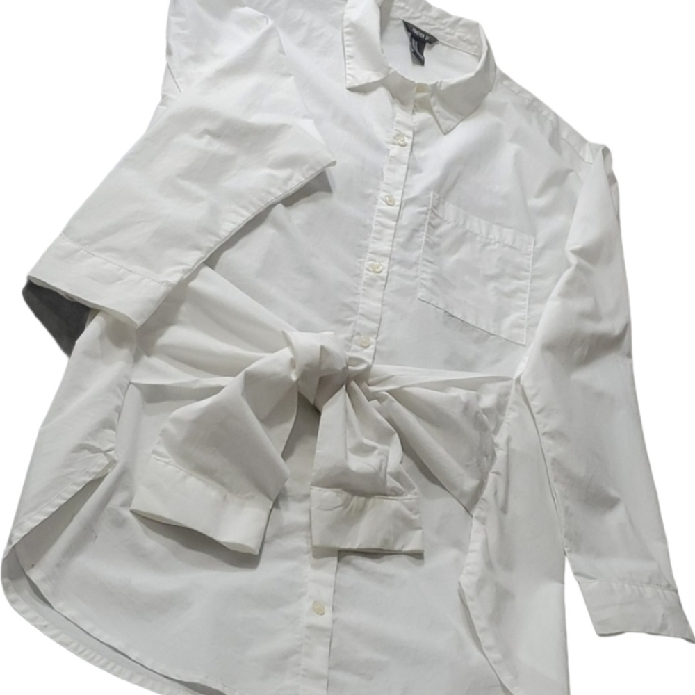 Forever 21 white long sleeves blouse top  size M *